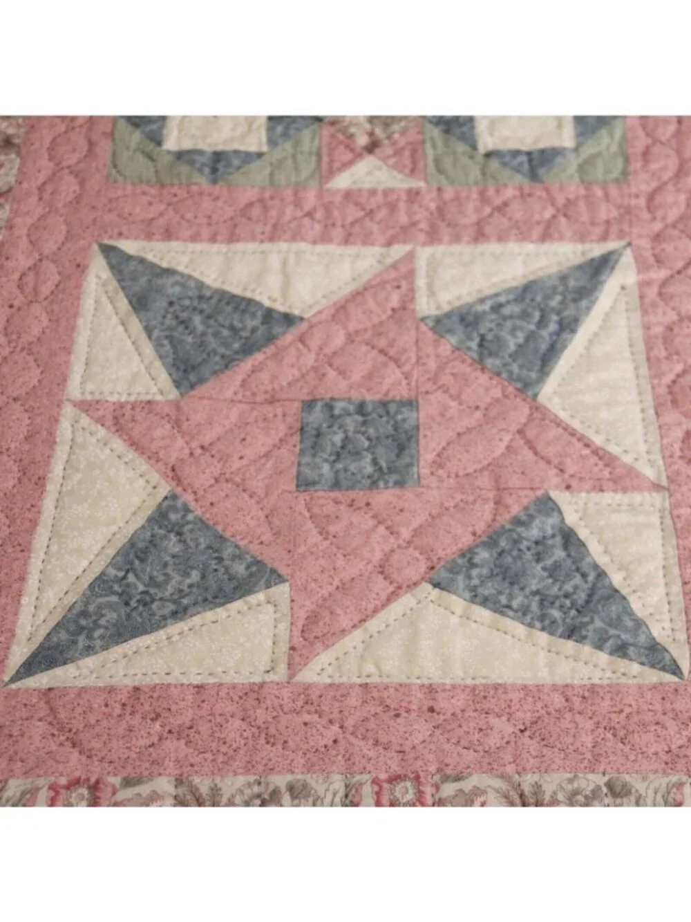 Vintage 80's/90's Completely Handmade Hand Stitched Quilt Pink Squares 87L x 60W